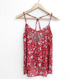 Hollister Floral Camisole Flowy Tank Top with Embroidery - Coral Red Summer Top